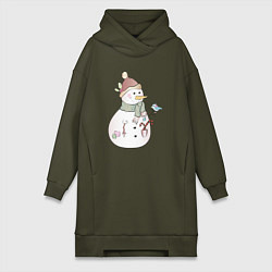 Женская толстовка-платье Снеговик с птичкой