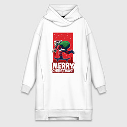 Женское худи-платье Santa on a skateboard, цвет: белый