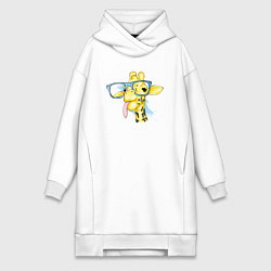 Женское худи-платье Веселый жираф в очках, цвет: белый
