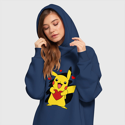 Женская толстовка-платье ПИКАЧУ И СЕРДЕЧКО POKENON PIKACHU LOVE / Тёмно-синий – фото 3