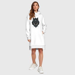 Женское худи-платье ЭТНИЧЕСКАЯ ЛИСА, АБСТРАКЦИЯ, цвет: белый — фото 2