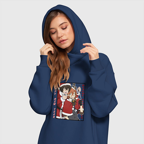 Женская толстовка-платье Чуя и Дазай Новый год / Тёмно-синий – фото 3