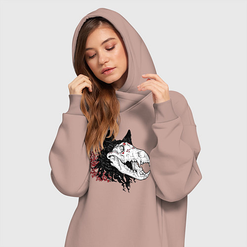 Женская толстовка-платье Fashionable avant-garde wolf / Пыльно-розовый – фото 3