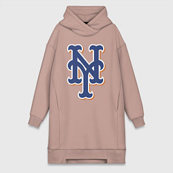 Женское худи-платье New York Mets - baseball team, цвет: пыльно-розовый