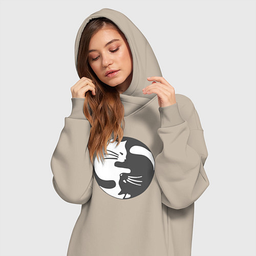 Женская толстовка-платье Коты инь янь 01 / Миндальный – фото 3