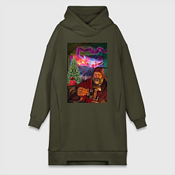Женское худи-платье Новогодний ведьмак Барон, цвет: хаки