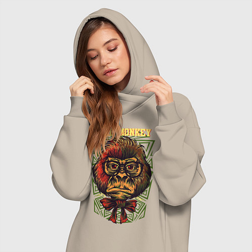 Женская толстовка-платье Обезьяна ботан / Миндальный – фото 3