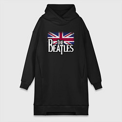 Женское худи-платье The Beatles Great Britain Битлз, цвет: черный