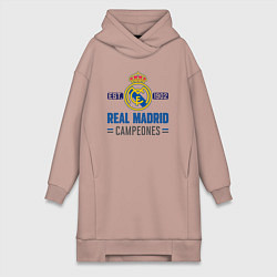 Женское худи-платье Real Madrid Реал Мадрид, цвет: пыльно-розовый