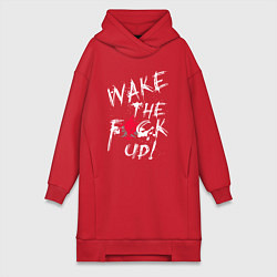 Женское худи-платье WAKE THE F*CK UP! CYBERPUNK КИБЕРПАНК, цвет: красный