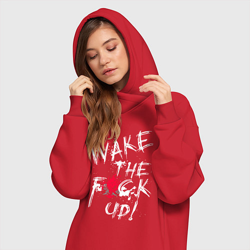 Женская толстовка-платье WAKE THE F*CK UP! CYBERPUNK КИБЕРПАНК / Красный – фото 3