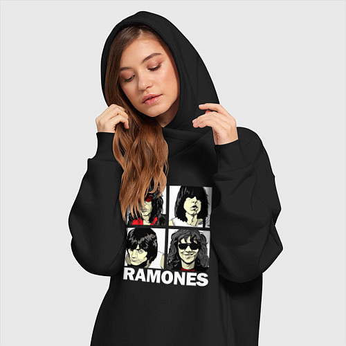 Женская толстовка-платье Ramones, Рамонес Портреты / Черный – фото 3