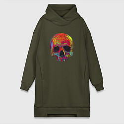 Женское худи-платье Cool color skull, цвет: хаки