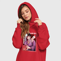 Женское худи-платье Доктор Стоун Dr Stone, Гэн Асагири, цвет: красный — фото 2