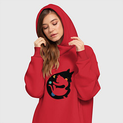 Женское худи-платье Обнимашки волк и кошка, цвет: красный — фото 2
