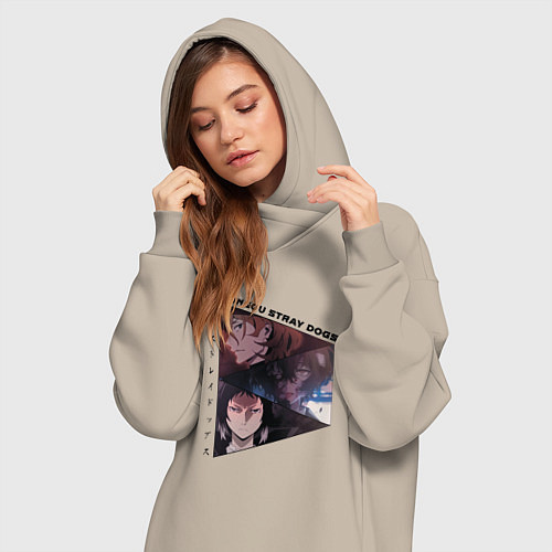 Женская толстовка-платье Великий из бродячих псов, Дазай Осаму, Чуя Накахар / Миндальный – фото 3