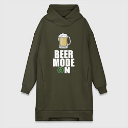 Женское худи-платье BEER MODE ON, ПИВО, цвет: хаки