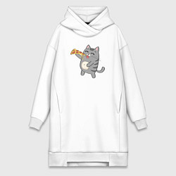 Женское худи-платье Кот с кусочком пиццы, цвет: белый