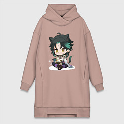 Женское худи-платье Особое блюдо для котика Сяо, цвет: пыльно-розовый