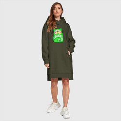 Женское худи-платье Прикольный зеленый кот, цвет: хаки — фото 2