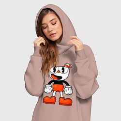 Женское худи-платье Cuphead красная чашечка, цвет: пыльно-розовый — фото 2