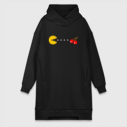 Женское худи-платье Pac-man 8bit, цвет: черный