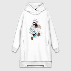 Женское худи-платье Чашки Cuphead, цвет: белый