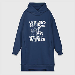 Женское худи-платье WE GO TO THE NEW WORLD ВАНПИС, цвет: тёмно-синий