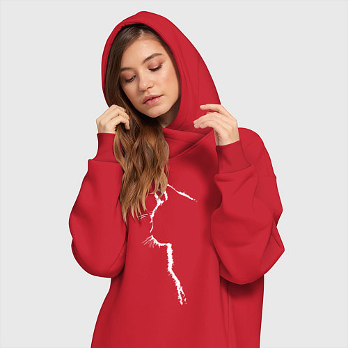 Женская толстовка-платье Черный кот силуэт / Красный – фото 3