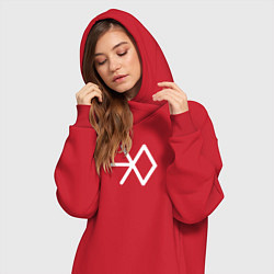 Женское худи-платье Логотип exo, цвет: красный — фото 2