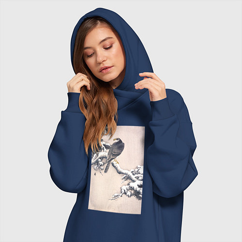 Женская толстовка-платье Goshawk on Snow-covered Pine Bough / Тёмно-синий – фото 3