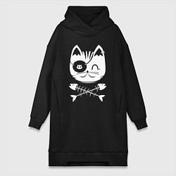 Женское худи-платье Голова кота Skull Hype, цвет: черный
