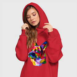 Женское худи-платье Немецкие овчарки красочная голова, цвет: красный — фото 2