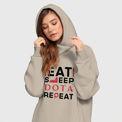 Женская толстовка-платье Надпись: Eat Sleep Dota Repeat / Миндальный – фото 3