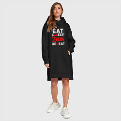 Женское худи-платье Надпись Eat Sleep Zelda Repeat, цвет: черный — фото 2