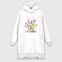 Женское худи-платье Будь полевым цветком букет полевые цветы гербарий, цвет: белый