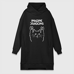 Женское худи-платье Imagine Dragons Рок кот, цвет: черный
