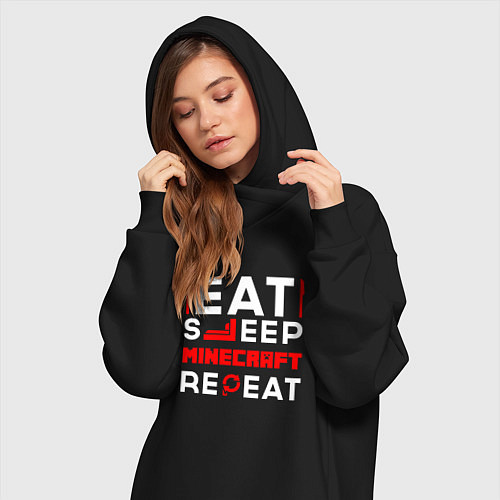 Женская толстовка-платье Надпись Eat Sleep Minecraft Repeat / Черный – фото 3