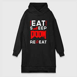 Женское худи-платье Надпись Eat Sleep Doom Repeat, цвет: черный
