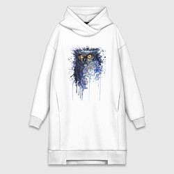Женская толстовка-платье Прикольная сова в акварельном рисунке