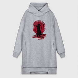 Женское худи-платье Самурай и красная луна, цвет: меланж