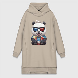 Женское худи-платье Прикольный панда с попкорном и колой, цвет: миндальный