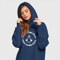 Женское худи-платье Символ Assassins Creed и круглая надпись best game, цвет: тёмно-синий — фото 2
