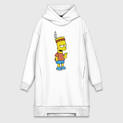 Женское худи-платье Барт Симпсон - индеец, цвет: белый