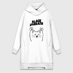 Женское худи-платье Black Sabbath - rock cat, цвет: белый
