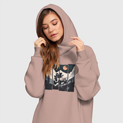 Женское худи-платье Оранжевая луна и лесное ралли, цвет: пыльно-розовый — фото 2