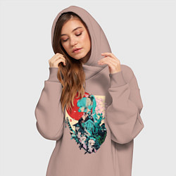 Женское худи-платье Аяка самурай - Геншин Импакт, цвет: пыльно-розовый — фото 2