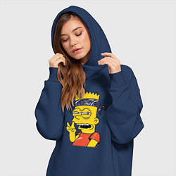 Женское худи-платье Барт Симпсон - жест двумя пальцами, цвет: тёмно-синий — фото 2