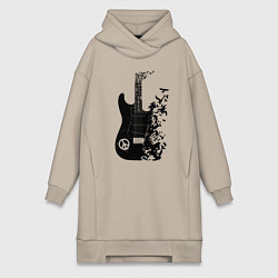 Женское худи-платье Гитара и птицы, цвет: миндальный