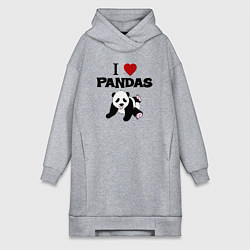 Женская толстовка-платье I love Panda - люблю панд